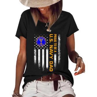 Vintage Usa American Flag Proud To Be Us Navy Military Dad Gift Women's Short Sleeve Loose T-shirt - Monsterry UK