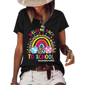 Welcome Back To School Rainbow Apple School Nurse Life Gifts Women's Short Sleeve Loose T-shirt - Thegiftio UK