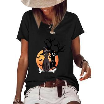 What Cat Under The Tree Halloween Funny Halloween Quote Women's Short Sleeve Loose T-shirt - Thegiftio UK