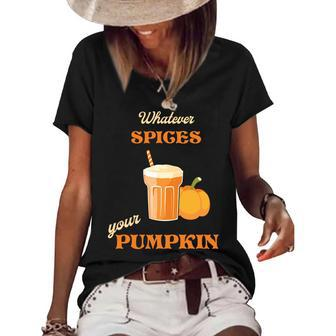 Whatever Spices Your Pumpkin Smoothies Fall Women's Short Sleeve Loose T-shirt - Seseable