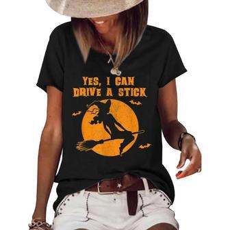 Why Yes I Can Drive A Stick Cute Halloween Witch Funny Women's Short Sleeve Loose T-shirt - Seseable