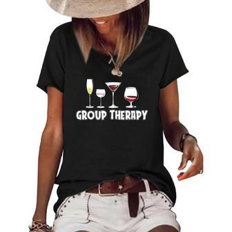 Wine Drinking Group Therapy Wine Women's Short Sleeve Loose T-shirt | Mazezy