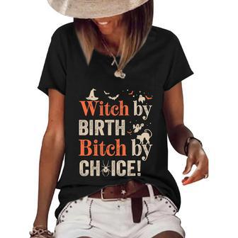 Witch By Birth Bitch By Choice Funny Halloween Women's Short Sleeve Loose T-shirt - Thegiftio UK