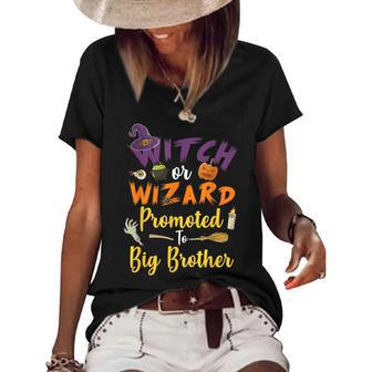 Witch Wizard Coming Big Brother Gender Reveal Halloween Fun Women's Short Sleeve Loose T-shirt - Seseable