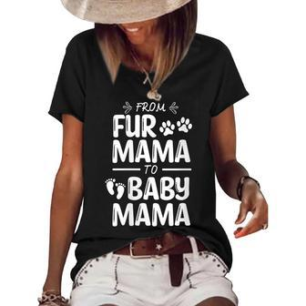 Womens From Fur Mama To Baby Mama Pregnant Cat Lover New Mom Mother V3 Women's Short Sleeve Loose T-shirt - Seseable