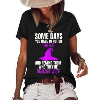 Womens Funny Bad Witch Halloween Costume Put On The Hat Quote Women's Short Sleeve Loose T-shirt - Seseable