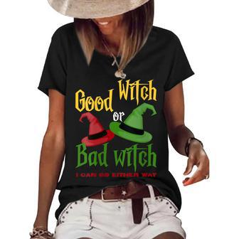 Womens Good Witch Bad Witch I Can Go Either Way Halloween Costume Women's Short Sleeve Loose T-shirt - Seseable