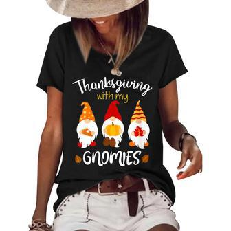 Womens Hangin Thanksgiving With My Gnomies Fall Funny Women's Short Sleeve Loose T-shirt - Thegiftio UK