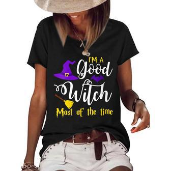 Womens Im A Good Witch Most Of The Time Funny Sayings Halloween Women's Short Sleeve Loose T-shirt - Seseable