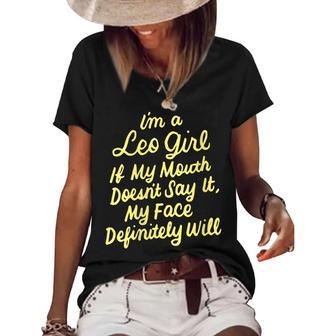 Womens Im A Leo Girl If My Mouth Doesnt Say It Funny Birthday Women's Short Sleeve Loose T-shirt - Seseable