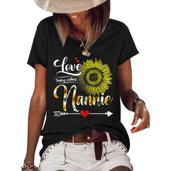 Womens Mothers Day I Love Being Called Nannie Sunflower Mom Grandma Women's Short Sleeve Loose T-shirt - Thegiftio UK