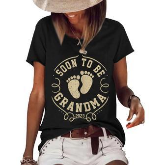 Womens Promoted To Grandma 2023 Mothers Day Soon To Be Grandma 2023 Women's Short Sleeve Loose T-shirt - Thegiftio UK