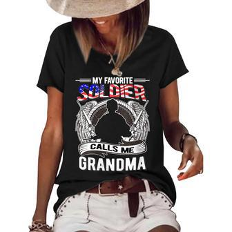 Womens Proud Army Grandma My Favorite Soldier Calls Me Grandma Women's Short Sleeve Loose T-shirt - Thegiftio UK