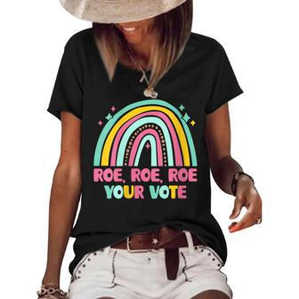 Womens Roe Your Vote Rainbow Retro Pro Choice Womens Rights Women's Short Sleeve Loose T-shirt - Seseable