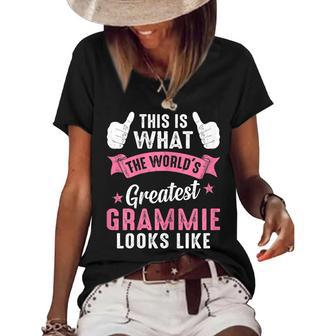 Womens What Worlds Greatest Grammie Looks Like Funny Mothers Day Women's Short Sleeve Loose T-shirt - Thegiftio UK