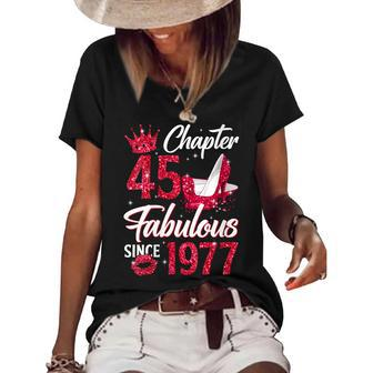 Womens Womens Chapter 45 Fabulous Since 1977 45Th Birthday Queen Women's Short Sleeve Loose T-shirt - Seseable