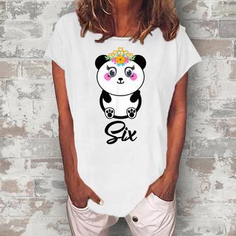 6 Year Old Gifts Cute Panda Birthday Girl 6Th Birthday Funny Women's Loosen Crew Neck Short Sleeve T-Shirt - Thegiftio