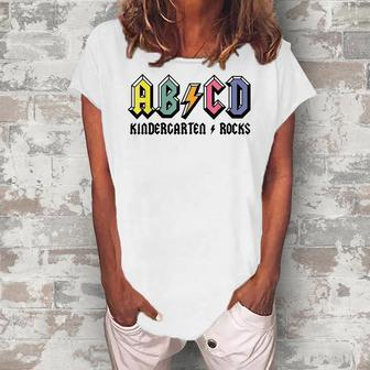 Abcd Kindergarten Rocks Back To School Kindergarten Teacher Women's Loosen Crew Neck Short Sleeve T-Shirt - Thegiftio UK