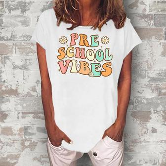 Back To School Preschool Vibes Retro Teacher Nursery School Women's Loosen Crew Neck Short Sleeve T-Shirt - Thegiftio UK