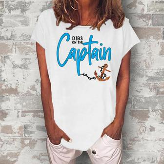 Dibs On The Captain Fire Captain Wife Girlfriend Sailing Women's Loosen Crew Neck Short Sleeve T-Shirt - Thegiftio UK