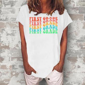 First Grade Teacher 1St Grade Teacher Elementary School Women's Loosen Crew Neck Short Sleeve T-Shirt - Thegiftio UK