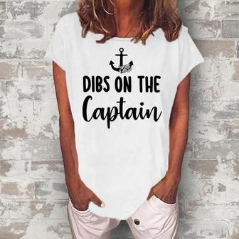 Funny Captain Wife Dibs On The Captain Quote Anchor Sailing V2 Women's Loosen Crew Neck Short Sleeve T-Shirt - Thegiftio UK