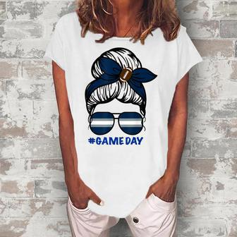 Game Day Football Messy Bun Womens Football Women's Loosen Crew Neck Short Sleeve T-Shirt - Thegiftio UK