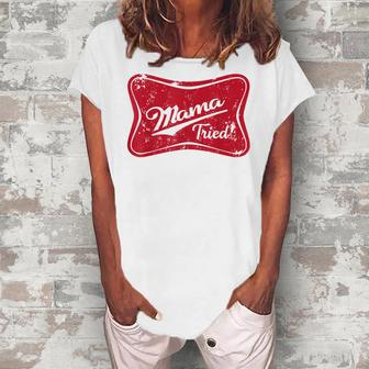 Retro Mama Tried Beer Mama Western Country Mom Drinking Gift Women's Loosen Crew Neck Short Sleeve T-Shirt - Thegiftio UK