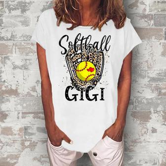 Softball Gigi Leopard Game Day Softball Lover Mothers Day Women's Loosen Crew Neck Short Sleeve T-Shirt - Thegiftio UK