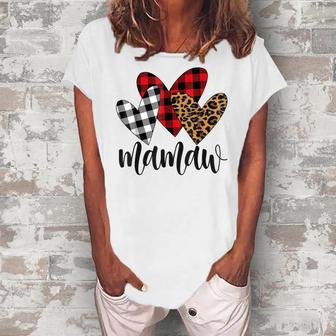 Valentines Day Leopard Mamaw Buffalo Plaid Mamaw Lover Women's Loosen Crew Neck Short Sleeve T-Shirt - Thegiftio UK
