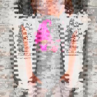 Womens Awareness In October We Wear Pink Gnome Breast Cancer Women's Loosen Crew Neck Short Sleeve T-Shirt - Thegiftio