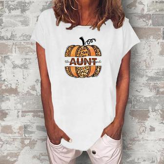 Aunt Pumpkin Thankful Grateful Blessed Fall Season Women's Loosen T-shirt - Seseable
