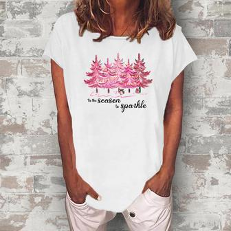 Minimalist Christmas Tree Pink ChristmasTis The Season To Sparkle Women's Loosen T-shirt - Seseable