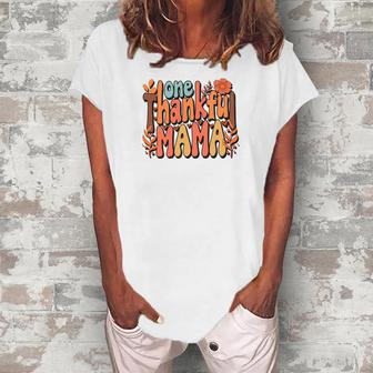 One Thankfull Mama Fall Groovy Style Women's Loosen T-shirt - Seseable