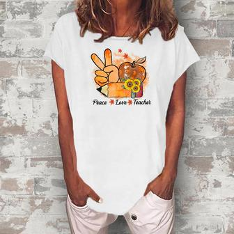 Peace Love Teacher Teaching Life Fall Pumpkin Season Women's Loosen T-shirt - Seseable
