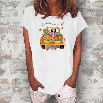 Pumpkin Truck Just A Teacher Who Loves Fall Women's Loosen T-shirt - Seseable
