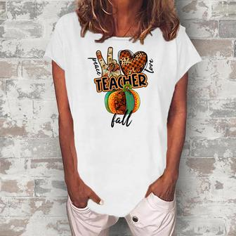 Teacher Peace Love Fall V2 Women's Loosen T-shirt - Seseable