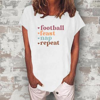Thanksgiving Football Turkey Nap Repeat Women's Loosen T-shirt - Seseable