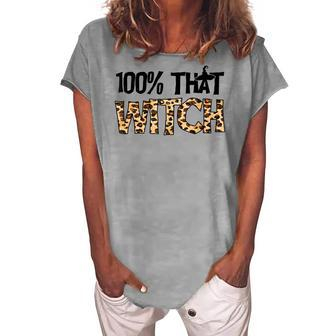 100 That Witch Leopard Halloween Women's Loosen T-shirt - Seseable