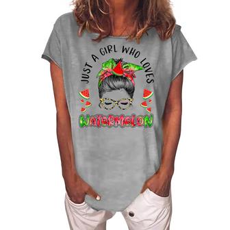 Just A Girl Who Loves Watermelon Lovers Tie Dye Messy Buns  Women's Loosen Crew Neck Short Sleeve T-Shirt
