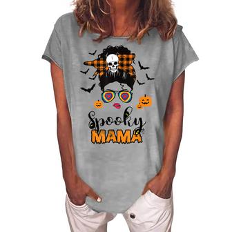 Spooky Mama Messy Bun For Halloween Messy Bun Mom Monster  Women's Loosen Crew Neck Short Sleeve T-Shirt