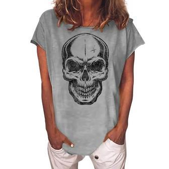 Angry Skeleton Scull Scary Horror Halloween Party Costume Women's Loosen T-shirt - Seseable