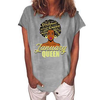 Black African American Melanin Afro Queen January Birthday Women's Loosen T-shirt - Seseable