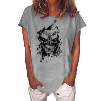 Creepy Zombie Demon Scary Horror Halloween Party Costume Women's Loosen T-shirt - Seseable