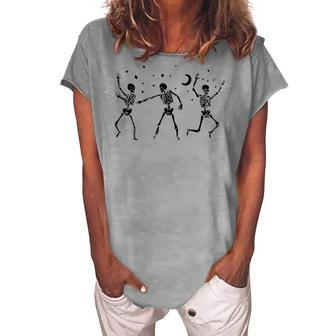 Cute Dancing Skeleton Halloween Party Costume Spooky Season Women's Loosen T-shirt - Seseable