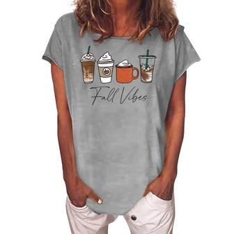 Cute Fall Vibes Coffee Pumpkin Spice Latte Drinks Autumn Women's Loosen Crew Neck Short Sleeve T-Shirt - Thegiftio UK