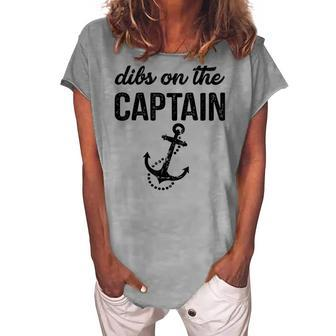 Dibs On The Captain Retro Anchor Funny Captain Wife Women's Loosen Crew Neck Short Sleeve T-Shirt - Thegiftio UK