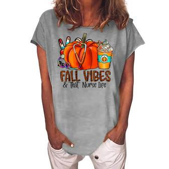 Fall Vibes And That Nurse Life Pumpkin Fall Thankful Nurse Women's Loosen Crew Neck Short Sleeve T-Shirt - Thegiftio UK