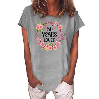 Floral 50 Years Old 50Th Birthday Anniversary 50 Years Loved Women's Loosen T-shirt - Seseable