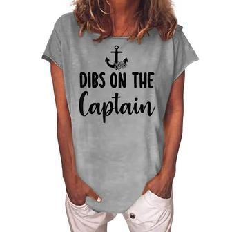 Funny Captain Wife Dibs On The Captain Quote Anchor Sailing Women's Loosen Crew Neck Short Sleeve T-Shirt - Thegiftio UK